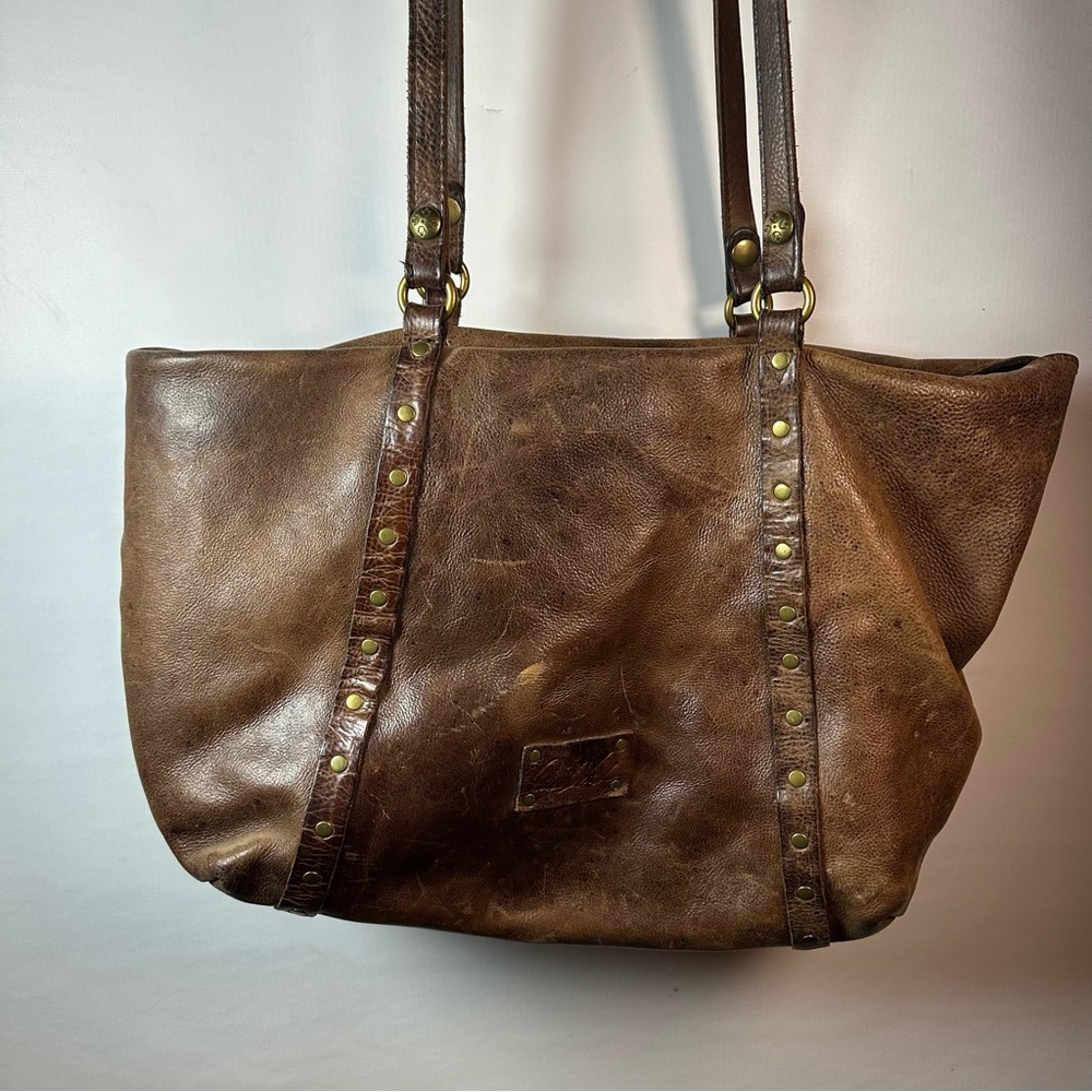 Patricia Nash Brown Leather Tote Bag with Brass Accents
